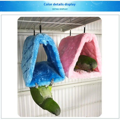 Small pink quilted plush bird's nest hammock with two metal hooks, ideal for parrots and small birds. - Image 21