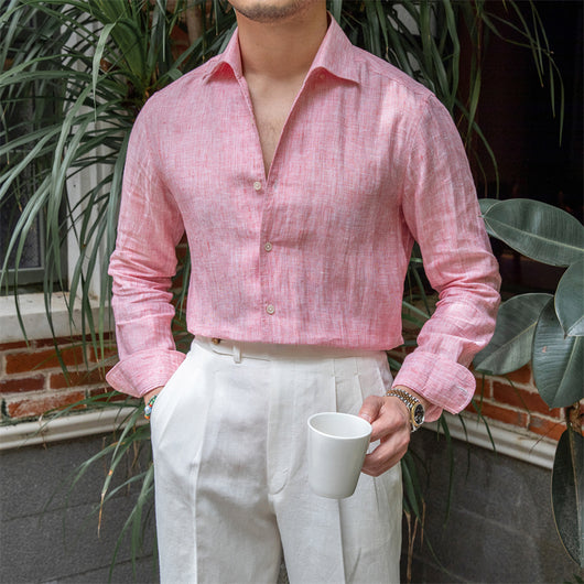 Camisa de Lino Lavado con Cuello y Mangas Largas - Image 8