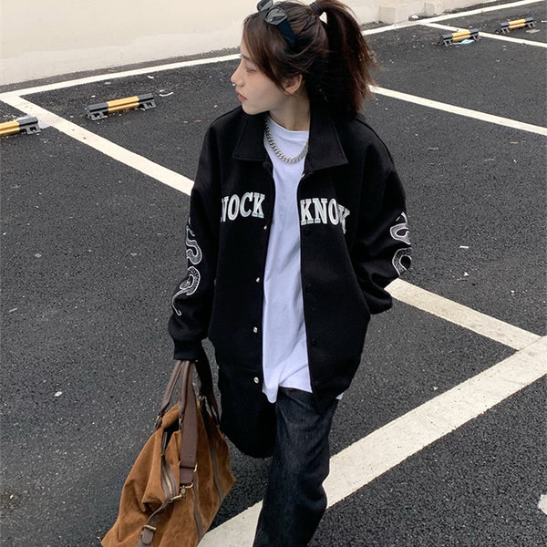 Chaqueta Suelta Estilo Street con Letras