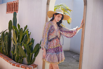 Vestido Largo Floral con Cintura Ajustada y Mangas Farol - Image 16
