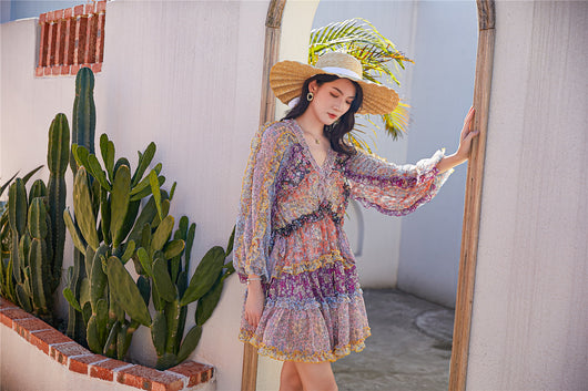 Vestido Largo Floral con Cintura Ajustada y Mangas Farol - Image 16