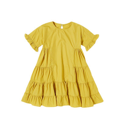 Vestido Amarillo Infantil de Color Liso con Mangas Coquetas - Image 2