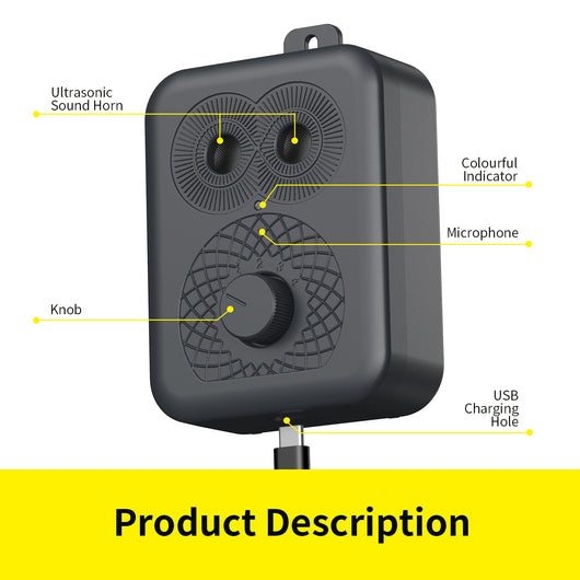 Black rechargeable anti-dog barking device with two speaker grilles, a white indicator light, and a numbered rotary dial. - Image 4