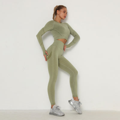 Traje de Yoga Ajustado de Cintura Alta y Manga Larga - Image 8