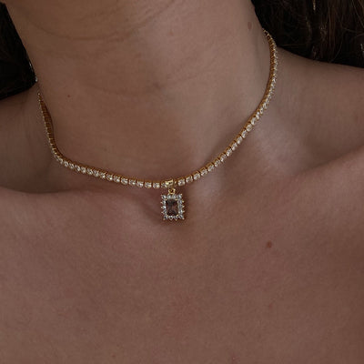 Collar Clavícula Gema Cuadrada Strass Lujo Nicho Dulce para Mujer - Image 10