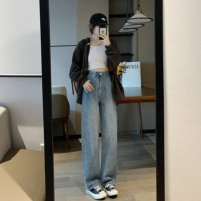Pantalón Vaquero Vintage de Cintura Alta y Pierna Ancha Recta