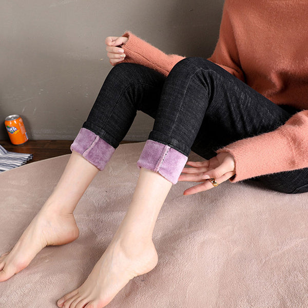 Jeans Elásticos de Cintura Alta con Forro Polar