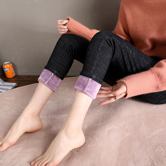 Jeans Elásticos de Cintura Alta con Forro Polar