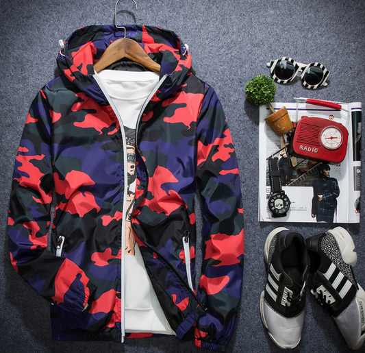 Chaqueta Camuflaje Hombre con Capucha y Cremallera Luminosa - Abrigo Casual de Primavera