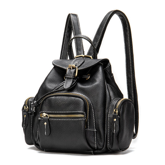 Mochila de Cuero Grande Estilo Retro con Bolsillo Frontal