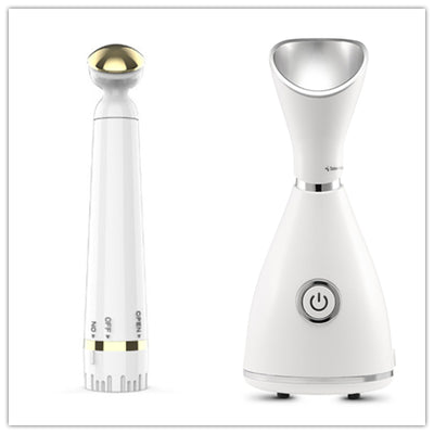 White facial steamer with a silver-toned steam nozzle and a prominent power button on the front, designed for home skincare. - Image 11