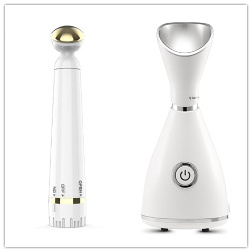 White facial steamer with a silver-toned steam nozzle and a prominent power button on the front, designed for home skincare. - Image 11