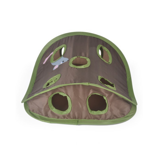 Brown and green cat interactive toy with nine mouse holes and a gray mouse graphic for hide and seek play. - Image 8