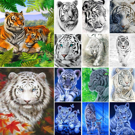 Cuadro de Diamantes Tigre Completo - Pintura DIY con Taladros Redondos y Cuadrados
