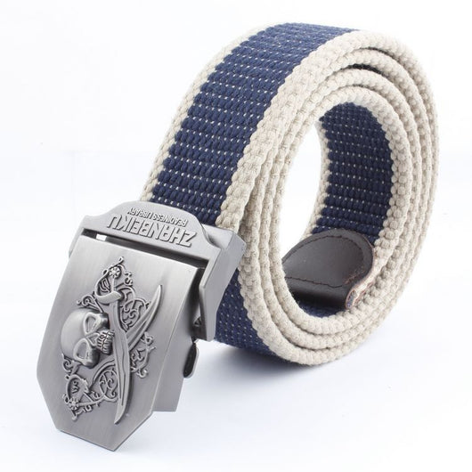 Cinturón Canvas con Hebilla Doble Calavera - Estilo Casual Versátil - Image 26