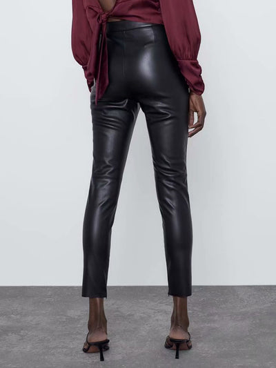 Pantalones de Cuero con Abertura Lateral - Diseño Versátil Todo Uso - Image 13