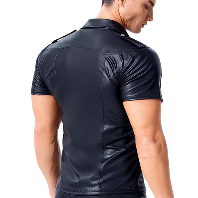 Camisa de Cuero Entallada Manga Corta para Hombre - Image 3