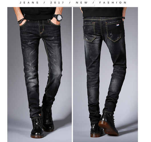 Pantalones Jeans Slim Fit Hombre Estilo Coreano Elásticos Negro - Image 5