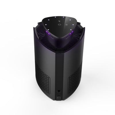 Black intelligent mosquito repellent light with purple glow and four 4.13-inch round sticky traps. - Image 5