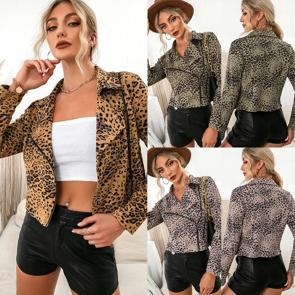 Chaqueta Estampado Leopardo con Cierre Lateral para Mujer