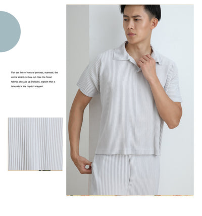 Polo Miyake Hombre Manga Corta - Diseño Plisado Tendencia Moda - Image 13