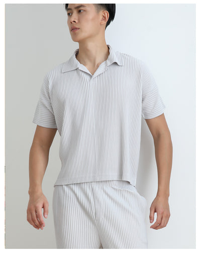 Polo Miyake Hombre Manga Corta - Diseño Plisado Tendencia Moda - Image 9
