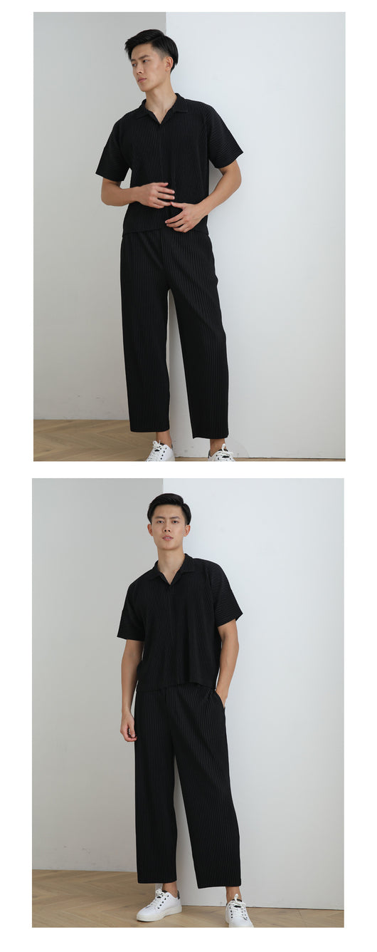 Polo Miyake Hombre Manga Corta - Diseño Plisado Tendencia Moda - Image 23