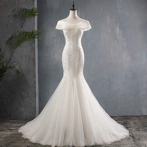 Vestido de Novia Asimétrico Cola Sirena con Hombro Descubierto