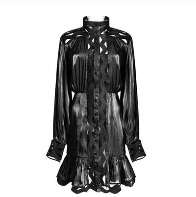 Vestido Camisero Coreano Hueco con Cuello Alto y Manga Larga - Image 13