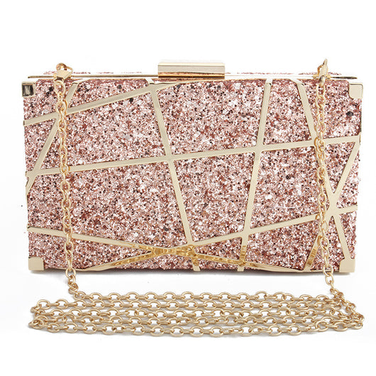 Bolso Cuadrado Pequeño con Cadena Hueca y Brillo para Mujer - Image 18