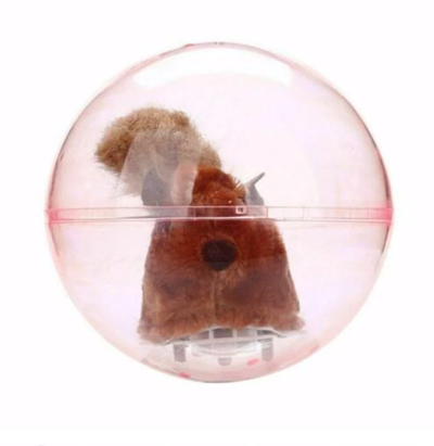 Plush white mouse toy with pink ears and black features, encased in a clear plastic ball with a pink tint. - Image 3