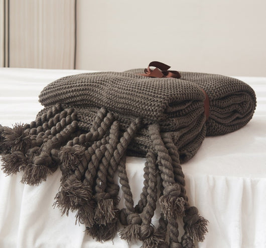 Manta de Oficina Tejida con Borlas - Comodidad y Estilo - Image 23