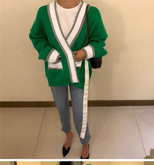Cardigan Tejido Cuello V Estilo Retro Bosque