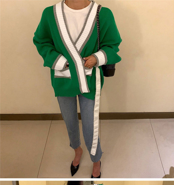 Cardigan Tejido Cuello V Estilo Retro Bosque