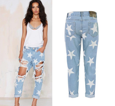 Pantalones Vaqueros Rectos Sueltos con Estampado de Estrellas para Mujer - Image 4