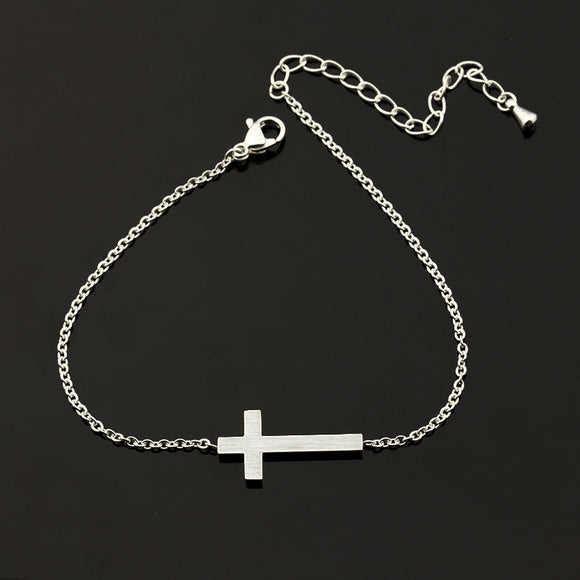 Pulsera Cruz Religiosa Plata Oro Acero Inoxidable - Regalo Dama de Honor
