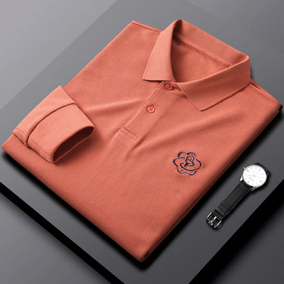 Camiseta de Algodón Puro con Cuello Solapa para Hombre - Manga Larga Otoño