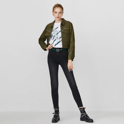 Jeans Skinny Negros de Algodón Elástico para Mujer - Image 11