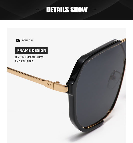 Black and gold polygon sunglasses with dark gray lenses, featuring a trendy concave design and anti-blue light properties. - Image 13
