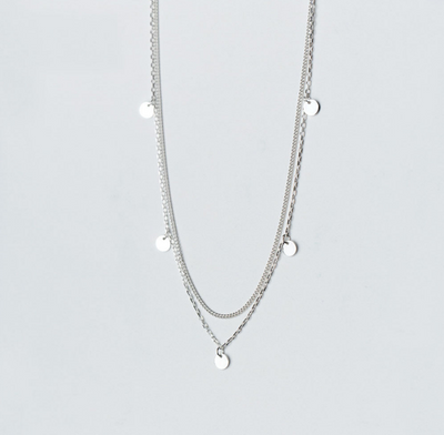 Collar de Plata S925 Doble Capa con Dije Redondo - Cadena Esclavina Elegante - Image 4