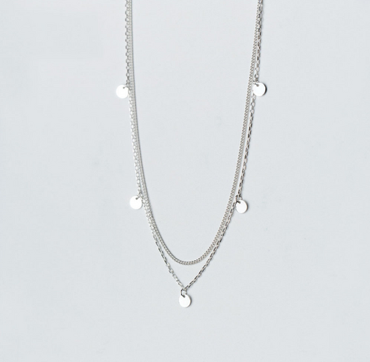 Collar de Plata S925 Doble Capa con Dije Redondo - Cadena Esclavina Elegante - Image 4