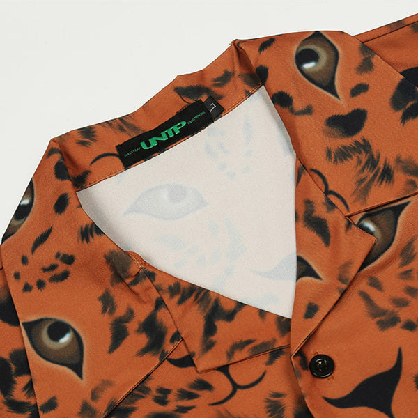 Camisa Suelta Estampado Leopardo Hawaiano Manga Corta Hombre