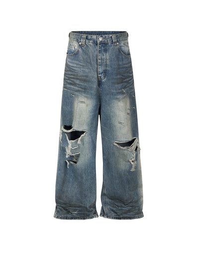 Jeans Retro Rotos Hombre con Textura Desgastada y Pliegues Vintage - Image 12