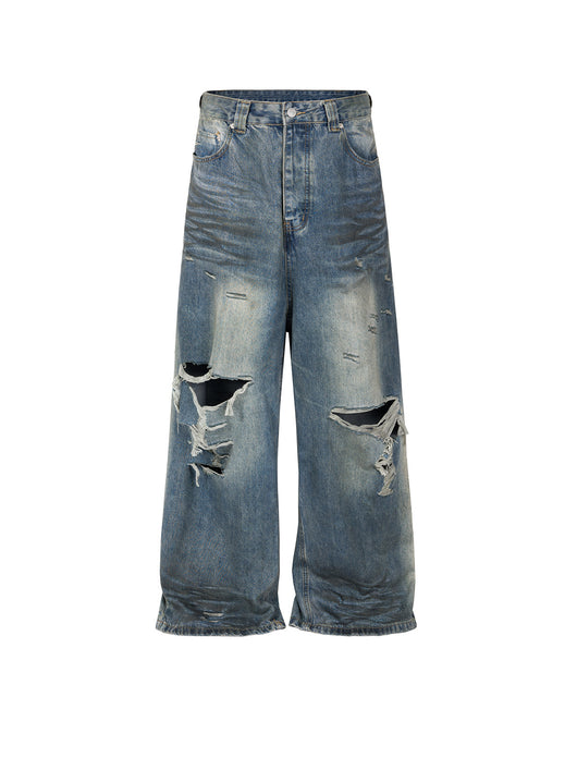 Jeans Retro Rotos Hombre con Textura Desgastada y Pliegues Vintage - Image 12