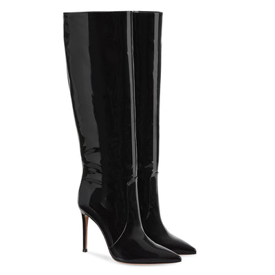 Botas Negras Stiletto Punta Fina Hasta la Rodilla - Image 9