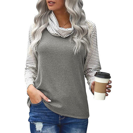 Blusa Mujer a Rayas con Cuello Alto y Mangas Largas - Image 11
