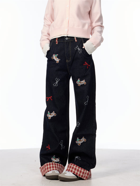 Jeans de Pierna Ancha Cintura Alta con Bordado de Moño Vintage - Image 22