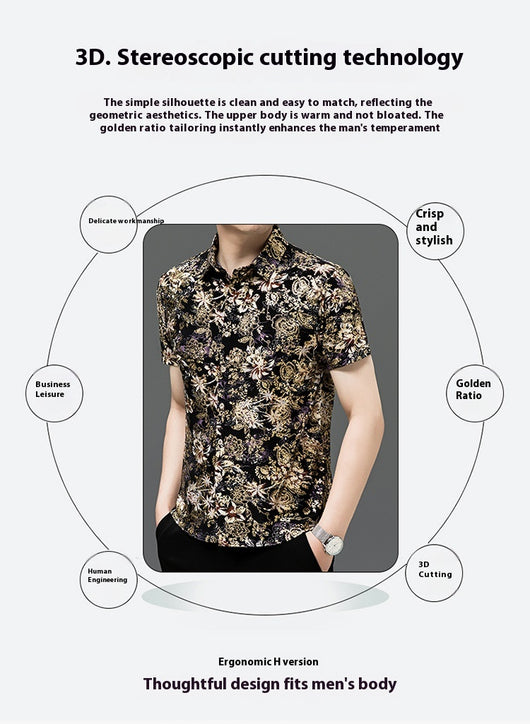 Camisa Estampada de Manga Corta para Hombre Adulto - Tela Fresca Elástica - Image 39