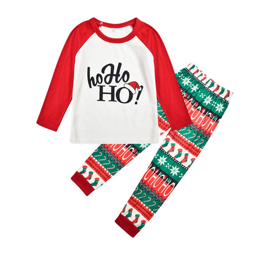White and red Christmas pajama set with "Ho Ho HO!" text and fair isle patterned pants. - Image 7