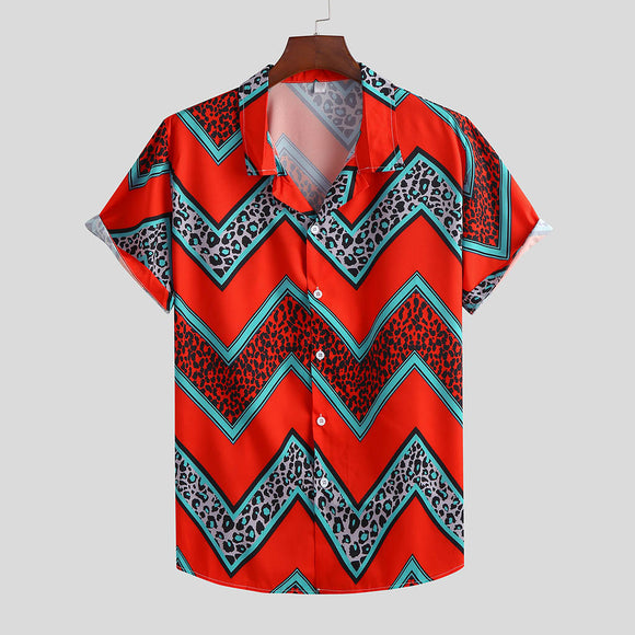 Camisa Casual Estampada con Solapa de Manga Corta